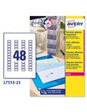 Poliestere adesivo L7553 trasparente 25fg A4 22x12,7mm (48et/fg) laser Avery L7553-25