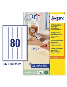 Etichetta adesiva L4732REV bianca rimovibili 25fg A435,6x16,9 (80et/fg) laser L4732REV-25 AVERY ETICHETTE CARTA COPY-LASER-IN...