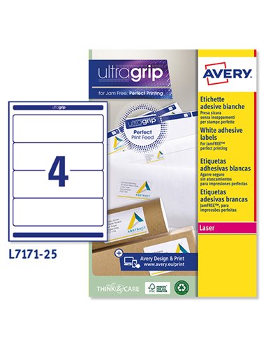 Etichetta adesiva L7171 bianca coprenti 25fg A4 200x60mm (4et/fg) Avery L7171-25 AVERY ETICHETTE CARTA COPY-LASER-INKJET