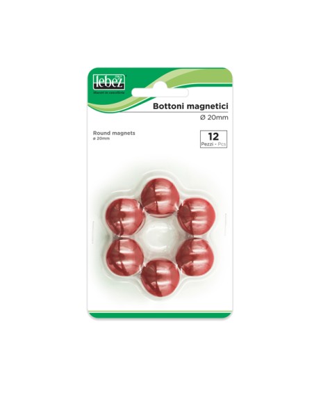 BLISTER 12 MAGNETI MR-20 ROSSO DIAM.20MM MR-20-R LEBEZ MAGNETI E SPILLI CARTOGRAFICI