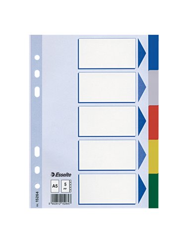 Separatore neutro in PPL 5 tasti colorati f.to A5 ESSELTE 15264 ESSELTE DIVISORI-SEPARATORI CON TASTI NEUTRI