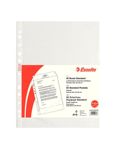 50 BUSTE FORATE 22X30 6/100 B.A. STANDARD ESSELTE 395097300 ESSELTE BUSTE A PERFORAZIONE UNIVERSALE