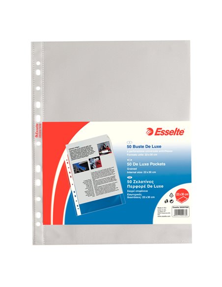 50 BUSTE FORATE 22X30 13/100 B.A. DE LUXE ESSELTE 395097600 ESSELTE BUSTE A PERFORAZIONE UNIVERSALE