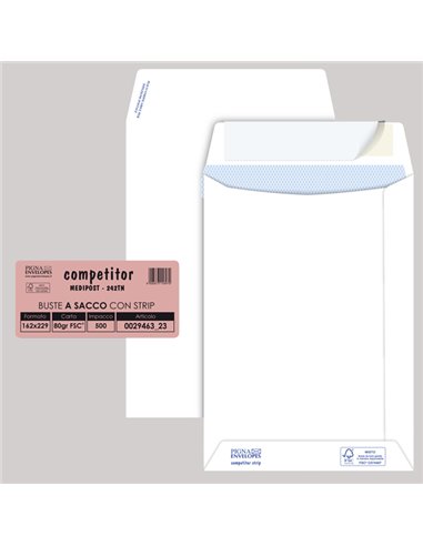 500 buste sacco COMPETITOR FSC® bianca strip adesivo 160x230mm 80gr Pigna Envelo 002946323