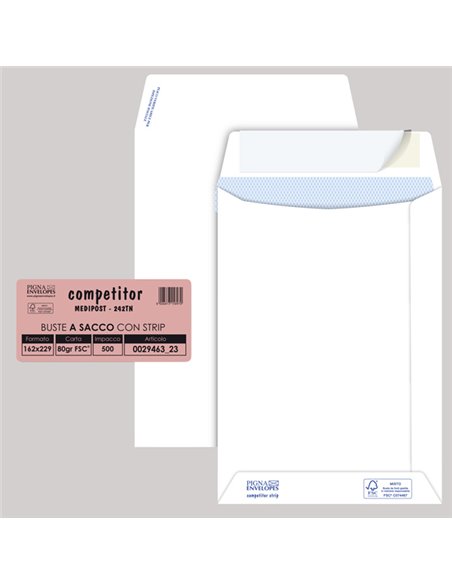 500 buste sacco COMPETITOR FSC® bianca strip adesivo 160x230mm 80gr Pigna Envelo 002946323