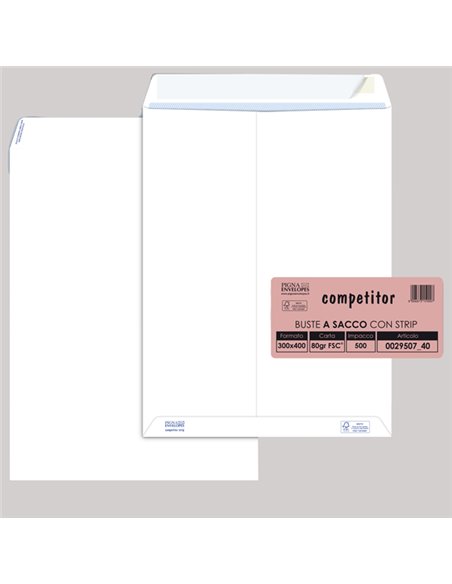 500 buste sacco COMPETITOR FSC® bianca strip adesivo 300x400mm 80gr Pigna Envelo 002950740 Pigna Envelopes BUSTE A SACCO