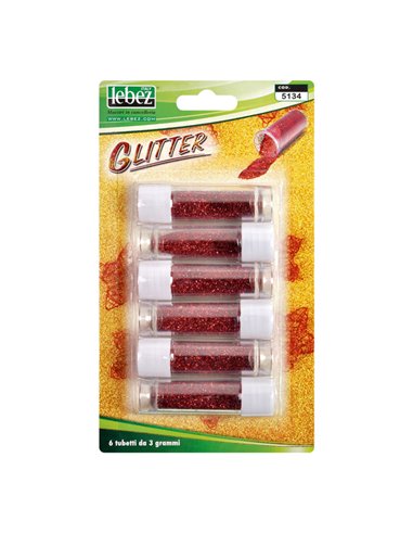 BUSTA 6 TUBI PORPORINA ROSSO 2GR LEBEZ 5134-R LEBEZ GLITTER E PORPORINA