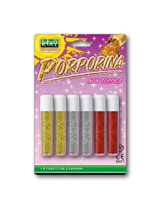 BUSTA 6 TUBI PORPORINA GLITTER ASSORTITO 2GR LEBEZ 5134-ASS LEBEZ GLITTER E PORPORINA