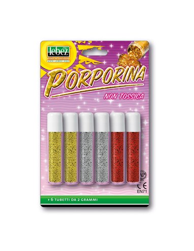 BUSTA 6 TUBI PORPORINA GLITTER ASSORTITO 2GR LEBEZ 5134-ASS LEBEZ GLITTER E PORPORINA
