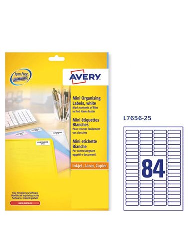 Etichette adesive L7656 bianche 25fg A4 46x11,1mm (84et/fg) inkjet/laser Avery L7656-25 AVERY ETICHETTE IN FOGLIETTI