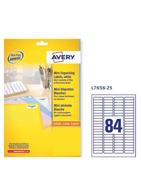 Etichette adesive L7656 bianche 25fg A4 46x11,1mm (84et/fg) inkjet/laser Avery L7656-25 AVERY ETICHETTE IN FOGLIETTI