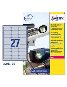 Poliestere adesivo L6011 argento 20fg A4 63,5x29,6mm (27et/fg) laser Avery L6011-20 AVERY ETICHETTE POLIESTERE COPY-LASER-INKJET