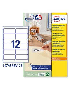 Etichetta adesiva L4743REV bianca rimovibili 25fg A4 99,1x42,3mm (12et/fg) laser L4743REV-25 AVERY ETICHETTE CARTA COPY-LASER...