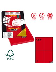 Etichetta adesiva C/519 rosso 100fg A4 105x148,5mm (4et/fg) Markin X210C519RO MARKIN ETICHETTE CARTA COPY-LASER-INKJET