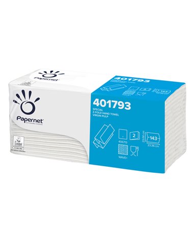 Pacco 143 asciugamani piegati a Z goffrato onda+ Ecolabel Papernet 401793