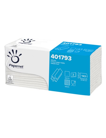 Pacco 143 asciugamani piegati a Z goffrato onda+ Ecolabel Papernet 401793
