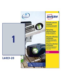 Poliestere adesivo L6013 argento 20fg A4 210x297mm (1et/fg) laser Avery L6013-20 AVERY ETICHETTE POLIESTERE COPY-LASER-INKJET