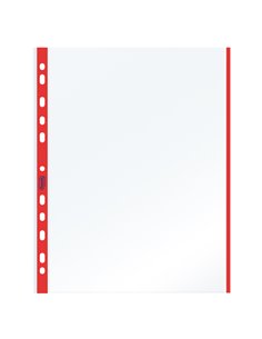 10 BUSTE FORATE 21x29.7cm C/BANDA COLORE ROSSO 01/0165 100460030 FAVORIT BUSTE A PERFORAZIONE UNIVERSALE