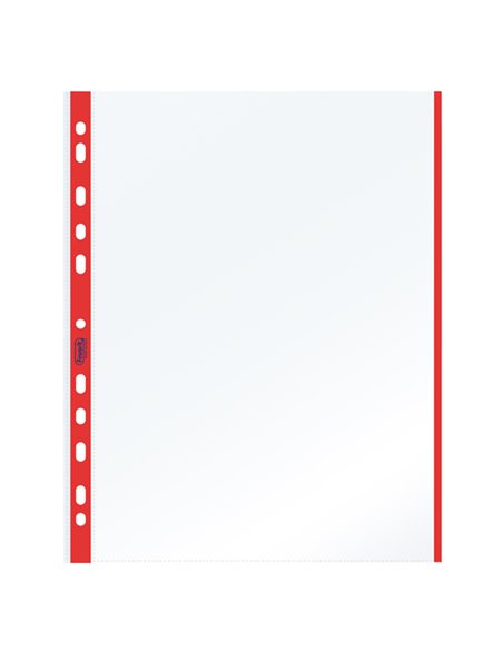 10 BUSTE FORATE 21x29.7cm C/BANDA COLORE ROSSO 01/0165 100460030 FAVORIT BUSTE A PERFORAZIONE UNIVERSALE