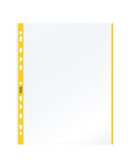 10 BUSTE FORATE 21x29.7cm C/BANDA COLORE GIALLO 01/0165 100460029 FAVORIT BUSTE A PERFORAZIONE UNIVERSALE