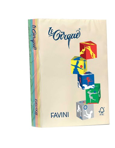 Carta LECIRQUE A4 80gr 500fg mix 5 colori pastello FAVINI A71X504 FAVINI COLORATA