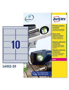 Poliestere adesivo L6012 argento 20fg A4 96x50,8mm (10et/fg) laser Avery L6012-20 AVERY ETICHETTE POLIESTERE COPY-LASER-INKJET