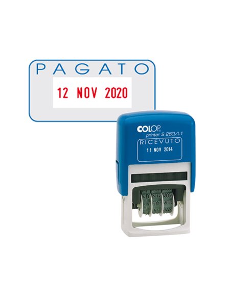 Timbro S260/L2 DATARIO + PAGATO 4mm autoinchiostrante COLOP S260L2 COLOP DATARI-NUMERATORI-POLINOMI