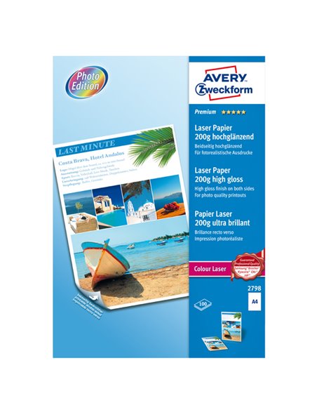 CARTA LASER A4 100fg 200gr PHOTO PATINATO EX.LUCIDO FRONTE/RETRO AVERY 2798 AVERY LASER