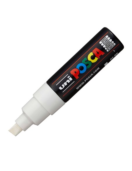 Marcatore UNI POSCA PC8K p.scalpello 8mm bianco UNI MITSUBISHI M PC8K BI UNI MITSUBISHI A BASE D'ACQUA