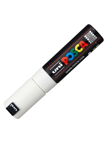 Marcatore UNI POSCA PC8K p.scalpello 8mm bianco UNI MITSUBISHI M PC8K BI UNI MITSUBISHI A BASE D'ACQUA