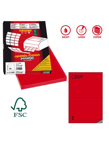 Etichetta adesiva C/509 rosso 100fg A4 210x148,5mm (2et/fg) Markin X210C509RO