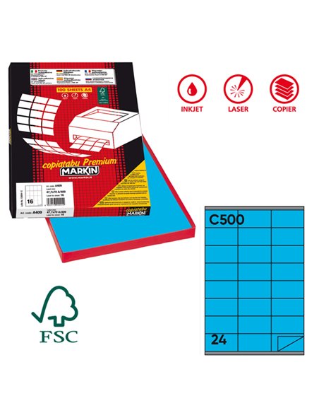 Etichetta adesiva C/500 blu 100fg A4 70x36mm (24et/fg) Markin X210C500BL MARKIN ETICHETTE CARTA COPY-LASER-INKJET