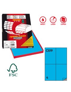 Etichetta adesiva C/519 blu 100fg A4 105x148,5mm (4et/fg) Markin X210C519BL MARKIN ETICHETTE CARTA COPY-LASER-INKJET