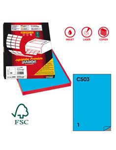 Etichetta adesiva C/503 blu 100fg A4 210x297mm (1et/fg) Markin X210C503BL MARKIN ETICHETTE CARTA COPY-LASER-INKJET