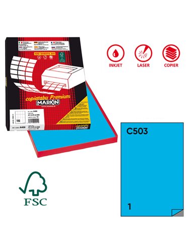 Etichetta adesiva C/503 blu 100fg A4 210x297mm (1et/fg) Markin X210C503BL MARKIN ETICHETTE CARTA COPY-LASER-INKJET