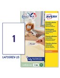 Etichetta adesiva L4735REV bianca rimovibili 25f A4 210x297mm (1et/fg) laser L4735REV-25