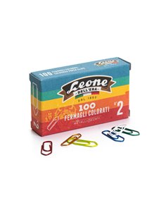 SCATOLA 100 FERMAGLI COLORATI E METALLIZZATI N.2 MM26 LEONE COLOR FX10