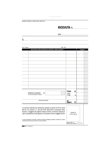 BLOCCO RICEVUTE SANITARIE NUMERATE 50/50 FOGLI AUTORIC. 23X15 E5275C E5275C EDIPRO BLOCCHI RICEVUTE-FATTURE