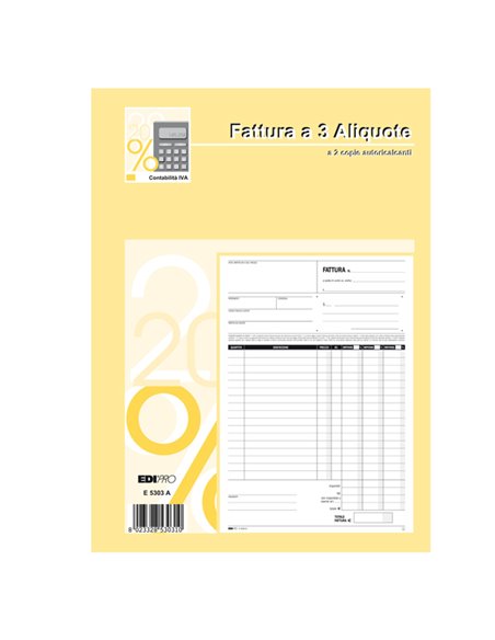 BLOCCO FATTURE 3 ALIQUOTE IVA 2COPIE 50FOGLI AUTORIC. 29,7X21 E5303A E5303A EDIPRO BLOCCHI RICEVUTE-FATTURE
