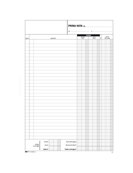 BLOCCO PRIMA NOTA CASSA ENTRATE/USCITE 50/50 FOGLI AUTORIC. 31X21 E5359A E5359A