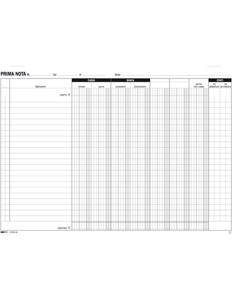 BLOCCO PRIMA NOTA CASSA-BANCA 50/50 FOGLI AUTORIC. 22X30 E5350 E5350 EDIPRO AZIENDE-CONTABILITA' GENERALE