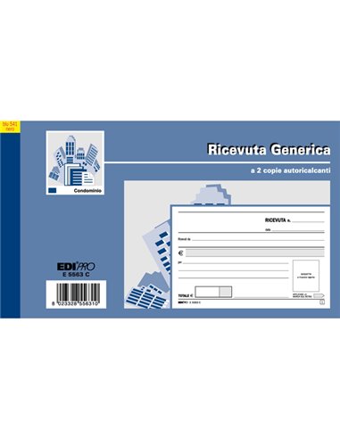 BLOCCO RICEVUTE GENERICHE 50FOGLI 2 COPIE AUTORIC. 9,9X17 E5563C E5563C EDIPRO BLOCCHI RICEVUTE-FATTURE