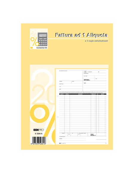 BLOCCO FATTURE 1 ALIQUOTA IVA 33/33/33 FOGLI AUTORIC. 29,7X21 E5284A E5284A EDIPRO BLOCCHI RICEVUTE-FATTURE