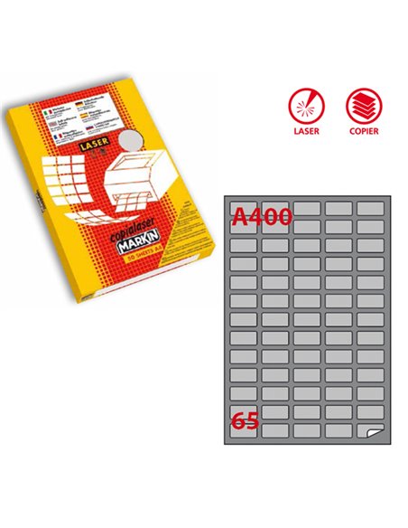 Etichetta adesiva A/400 argento 100fg A4 laser 38,1x21,2mm (65et/fg) Markin X220LSA400 MARKIN ETICHETTE USO DEDICATO