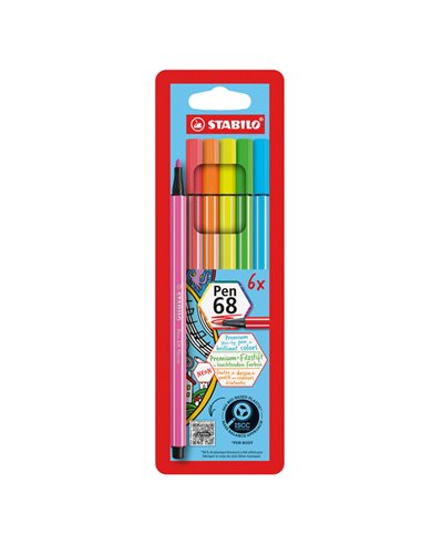 ASTUCCIO 6 EVIDENZIATORI STABILO PEN 68 NEON ASSORT. 6806-1 STABILO PUNTA FELTRO