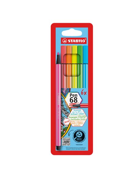 ASTUCCIO 6 EVIDENZIATORI STABILO PEN 68 NEON ASSORT. 6806-1 STABILO PUNTA FELTRO