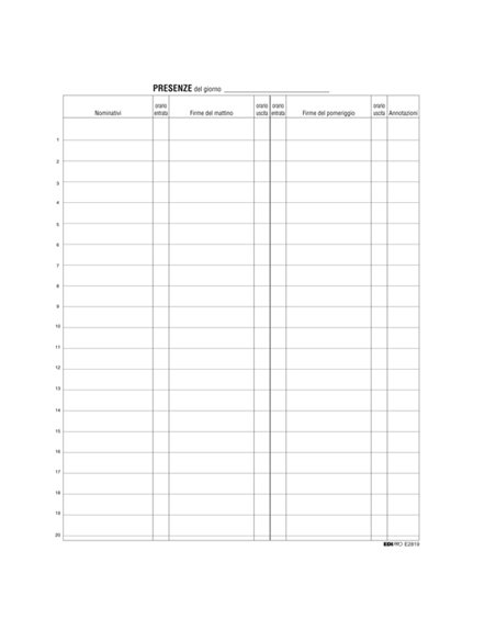 REGISTRO FIRME PRESENZE AL LAVORO 31X24 100PAG. E2819 E2819 EDIPRO AZIENDE-CONTABILITA' GENERALE