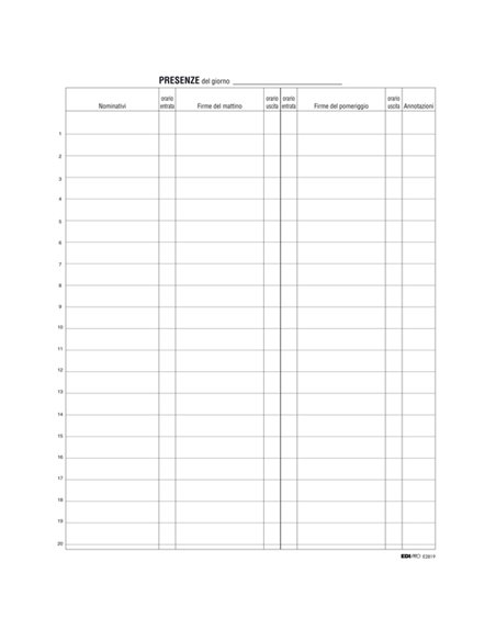 REGISTRO FIRME PRESENZE AL LAVORO 31X24 100PAG. E2819 E2819 EDIPRO AZIENDE-CONTABILITA' GENERALE