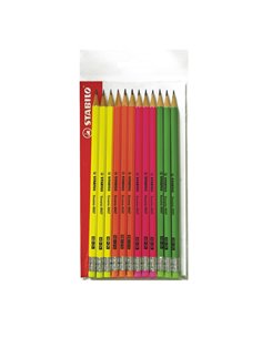 Blister 12 matite grafite c/gommino HB fusto in 4 colori fluo Stabilo IT12/110-490712 STABILO MATITE GRAFITE