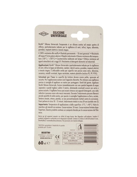 SILICONE UNIVERSALE TRASPARENTE 60ML BOSTIK D2476 BOSTIK COLLE SPECIALI